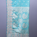 Turquoise Blue Embroidered Silk Saree Heavy Silver Zari Peacock Motif Pallu