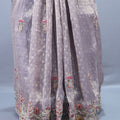 Lavender Embroidered Silk Saree Multicolor Floral Border  Zari Buti Work