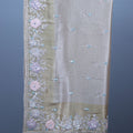 Beige Embroidered Silk Saree Pastel Floral Border Delicate Zari Buti Work