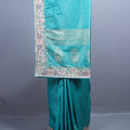  Teal Blue Banarasi Silk Saree with Heavy Zari Embroidery Border 