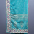 Teal Blue Banarasi Silk Saree with Heavy Zari Embroidery Border