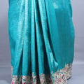 Teal Blue Banarasi Silk Saree with Heavy Zari Embroidery Border