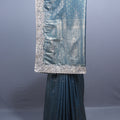Steel Blue Banarasi Silk Saree Heavy Zari Weaving Embroidered Border 