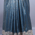 Steel Blue Banarasi Silk Saree Heavy Zari Weaving Embroidered Border