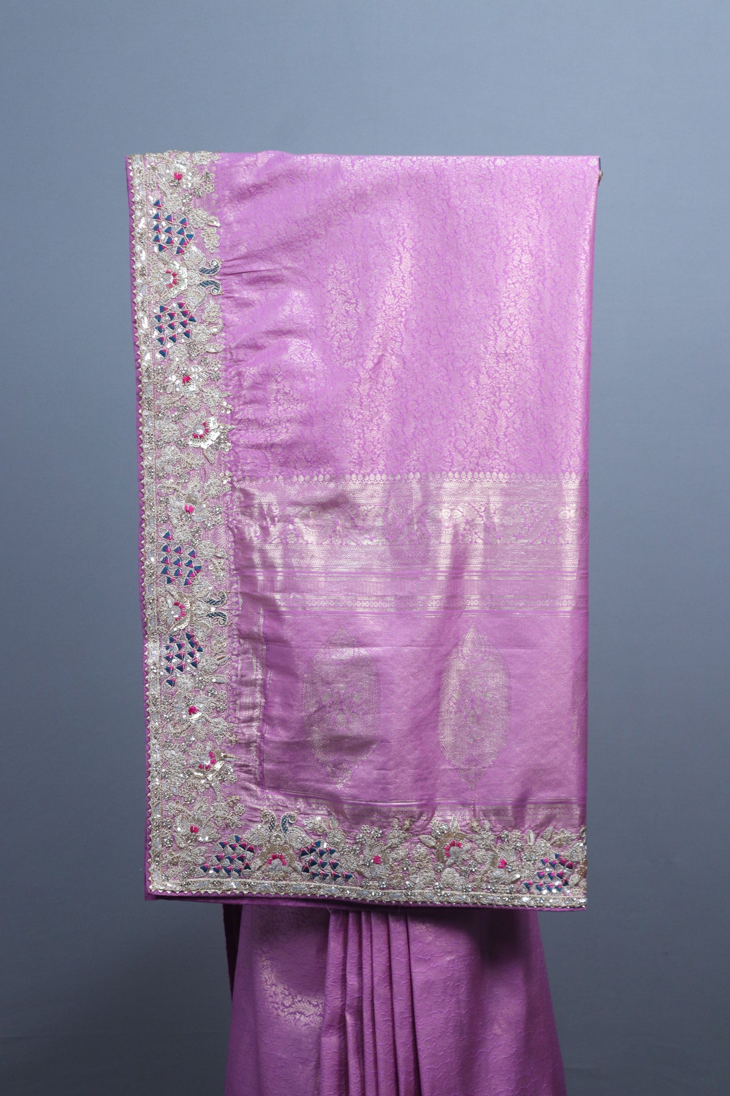 Pink Banarasi Silk Saree Heavy Zari Embroidered Border Designer Pallu