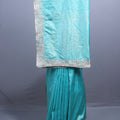 Turquoise Blue Silk Saree with Silver Zari Embroidered Lace Border 