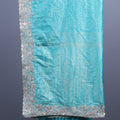 Turquoise Blue Silk Saree with Silver Zari Embroidered Lace Border
