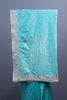 Turquoise Blue Silk Saree with Silver Zari Embroidered Lace Border