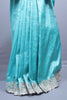 Turquoise Blue Silk Saree with Silver Zari Embroidered Lace Border