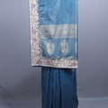 Steel Blue Silk Saree with Silver Zari Multicolor Embroidered Lace Border 