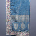 Steel Blue Silk Saree with Silver Zari Multicolor Embroidered Lace Border