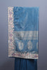 Steel Blue Silk Saree with Silver Zari Multicolor Embroidered Lace Border