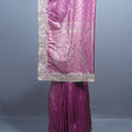 Rani Pink Silk Saree with Silver Zari Embroidered Lace Border