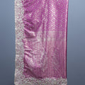 Rani Pink Silk Saree with Silver Zari Embroidered Lace Border