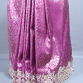 Rani Pink Silk Saree with Silver Zari Embroidered Lace Border