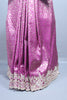 Rani Pink Silk Saree with Silver Zari Embroidered Lace Border