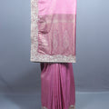  Pink Silk Saree with Silver Zari Embroidered Lace Border