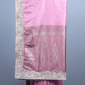Pink Silk Saree with Silver Zari Embroidered Lace Border
