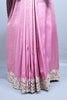 Pink Silk Saree with Silver Zari Embroidered Lace Border