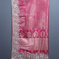 Hot Pink Banarasi Silk Saree with Heavy Silver Zari Embroidered Border