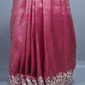 Hot Pink Banarasi Silk Saree with Heavy Silver Zari Embroidered Border