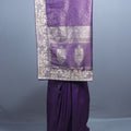 Purple Banarasi Silk Saree Heavy Silver Zari Embroidered Border