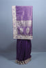 Purple Banarasi Silk Saree Heavy Silver Zari Embroidered Border