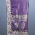 Purple Banarasi Silk Saree Heavy Silver Zari Embroidered Border