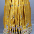 Mustard Yellow Banarasi Silk Saree Elephant Motif Zari Embroidered Border