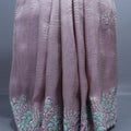 Dusty Pink Organza Silk Saree with Pastel Floral Embroidery Border