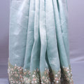 Pastel Mint Green Organza Silk Saree Floral Embroidered Border