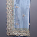 Dusty Blue Organza Silk Saree with Heavy Embroidered Border