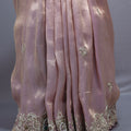 Blush Pink Organza Silk Saree Heavy Embroidered Scalloped Border