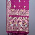 Rani Pink Silk Saree with Multicolor Floral Embroidery Zari Border