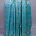 Turquoise Blue Banarasi Silk Saree with Zari Weaving Floral Pallu