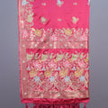 Hot Pink Silk Saree with Multicolor Floral Embroidery Zari Border
