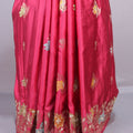 Hot Pink Silk Saree with Multicolor Floral Embroidery Zari Border
