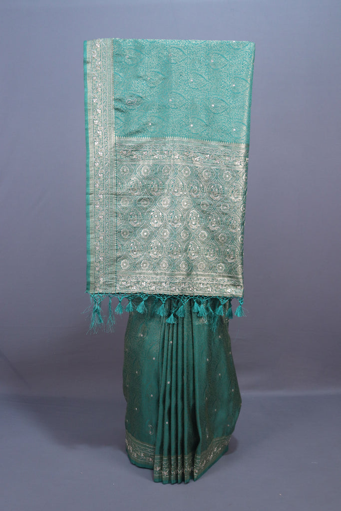 Green Banarasi Silk Saree with Silver Zari Weaving Brocade Pallu
