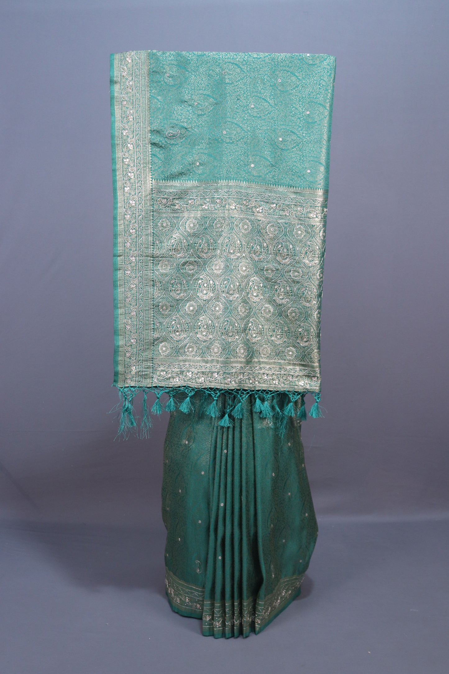 Green Banarasi Silk Saree with Silver Zari Weaving Brocade Pallu