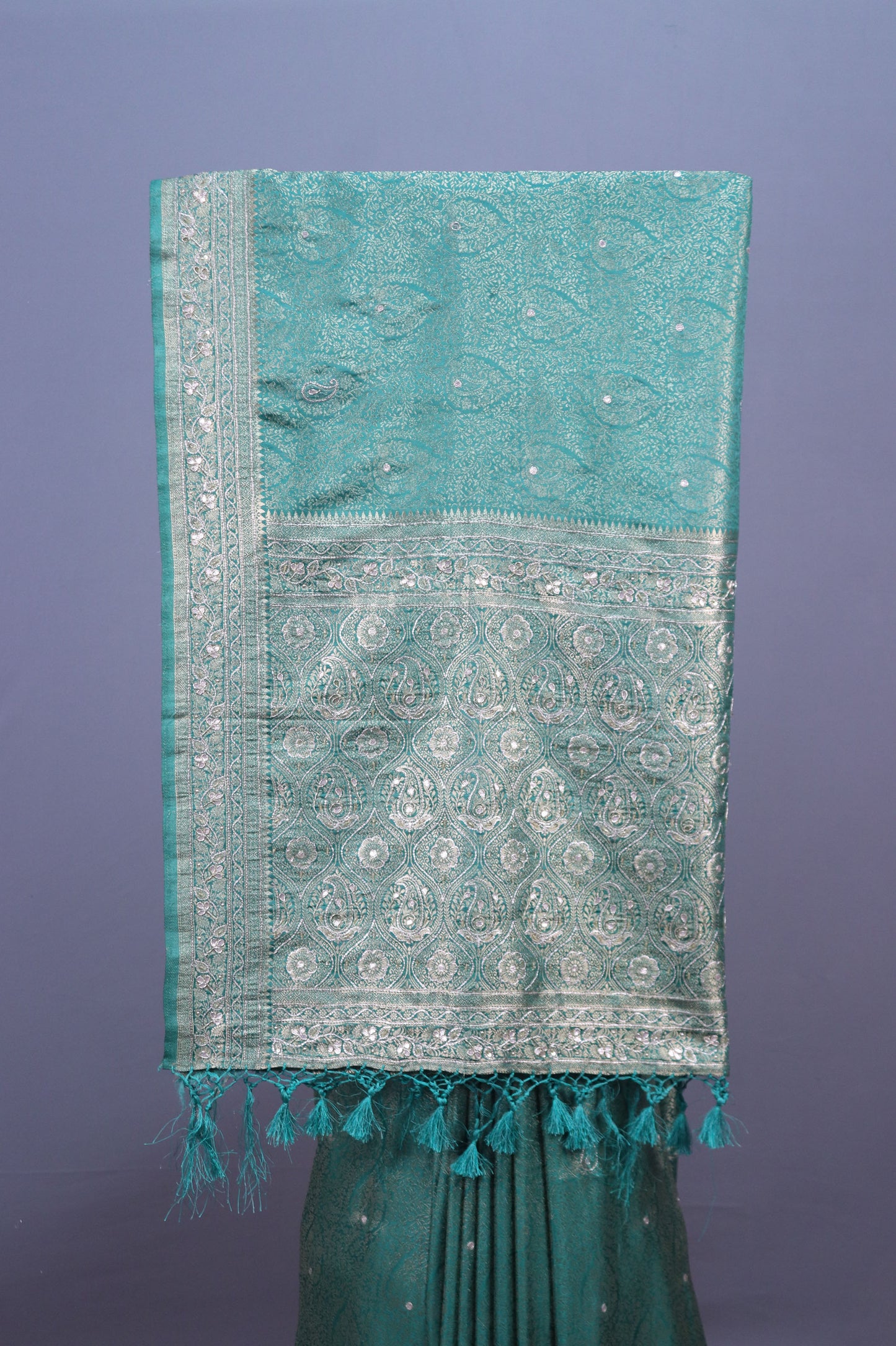 Green Banarasi Silk Saree with Silver Zari Weaving Brocade Pallu