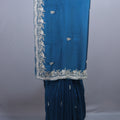 Teal Blue Designer Silk Saree with Silver Embroidery Border