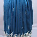 Teal Blue Designer Silk Saree with Silver Embroidery Border