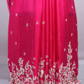 Rani Pink Designer Silk Saree with Silver Floral Embroidery Border