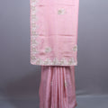 Blush Pink Silk Saree with Silver Floral Embroidery Border