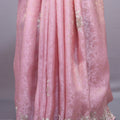 Blush Pink Silk Saree with Silver Floral Embroidery Border