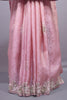 Blush Pink Silk Saree with Silver Floral Embroidery Border