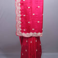 Hot Pink Silk Saree Heavy Zari Embroidered Border Buti Work 