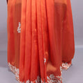 Orange Silk Saree with Floral Zari Embroidered Border Buti Work