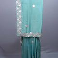 Teal Green Silk Saree Heavy Floral Zari Embroidered Border Buti Work 