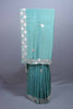 Teal Green Silk Saree Heavy Floral Zari Embroidered Border Buti Work 